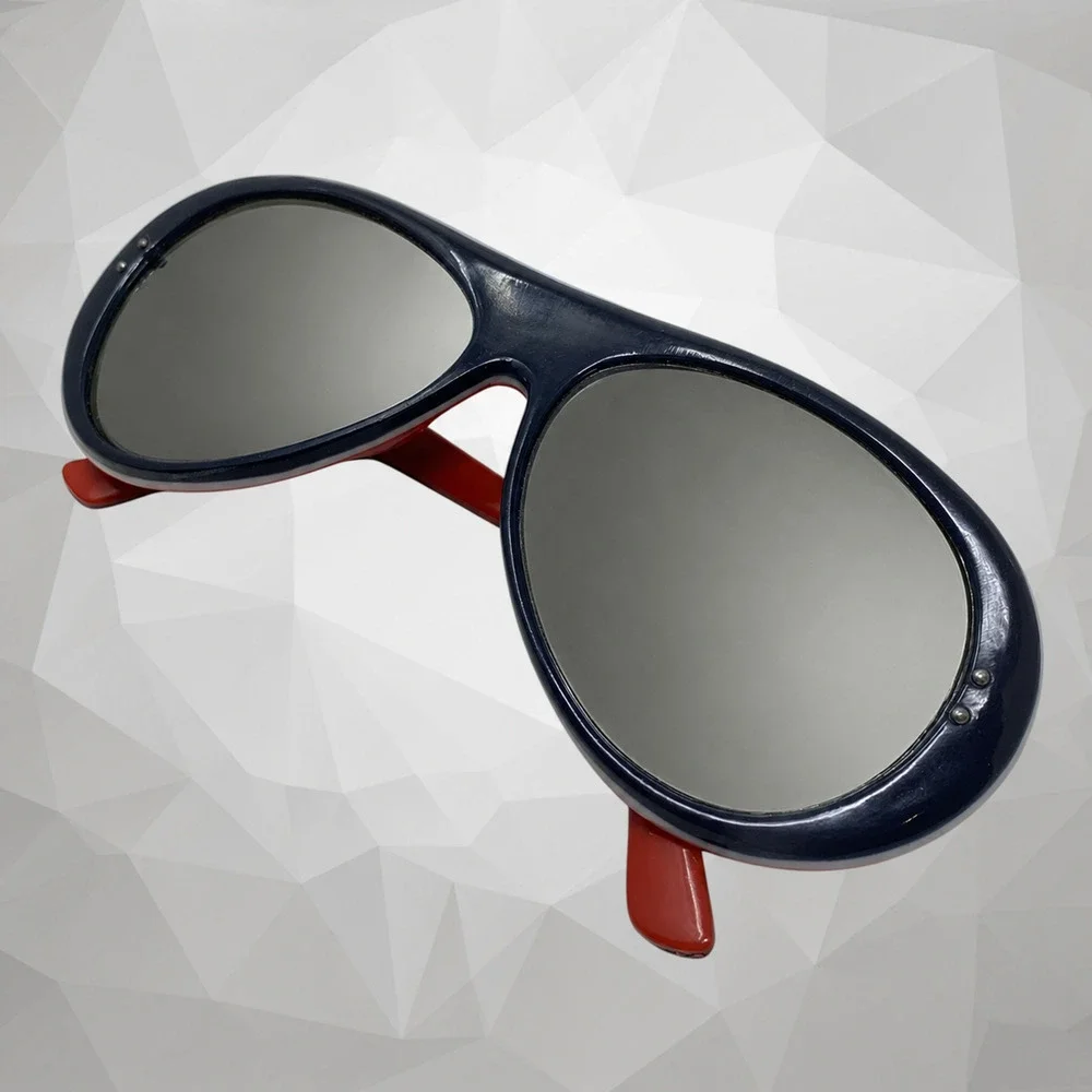 Vintage 1970's Style Eyes Ski Sport Sunglasses Red White Blue Layered Mirrored